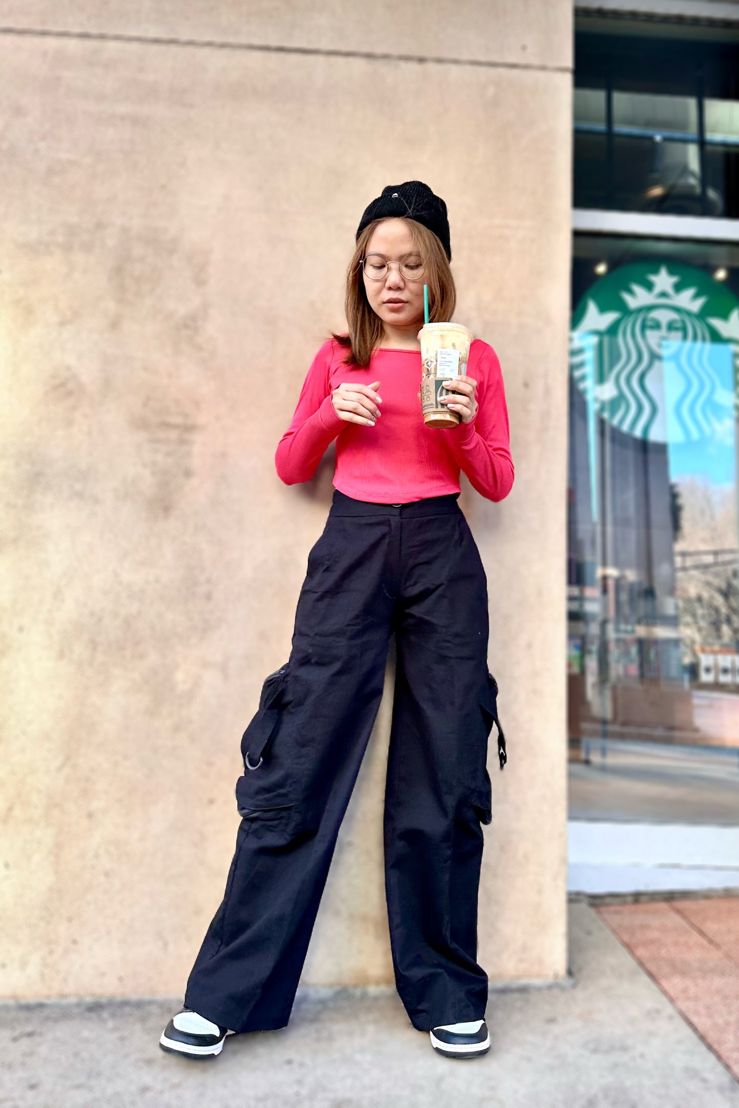 Black Women Cargo High Waist Pants