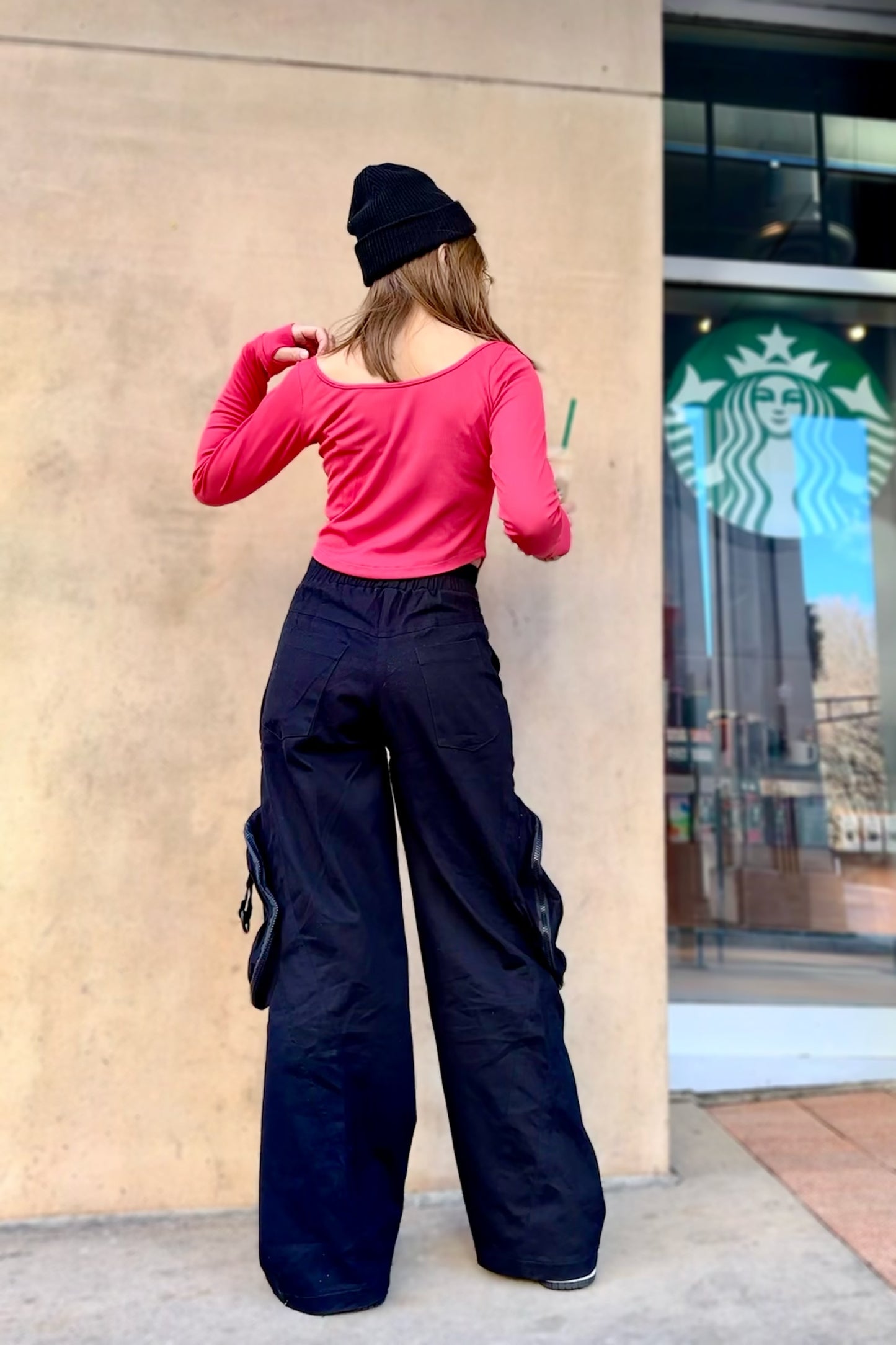 Black Women Cargo High Waist Pants