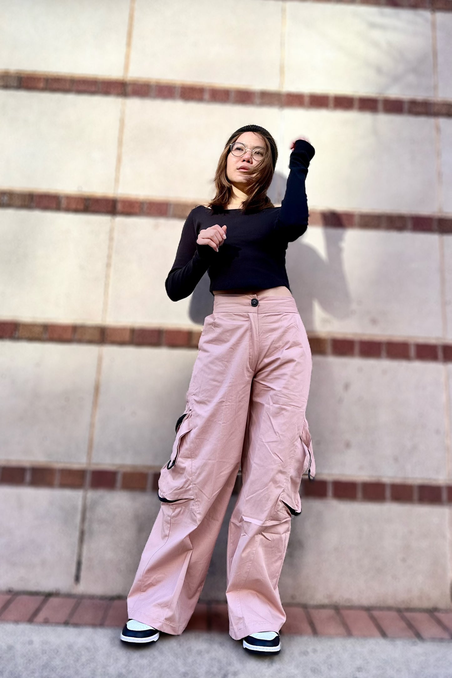 Soft Pink Women Cargo High Waist Pants