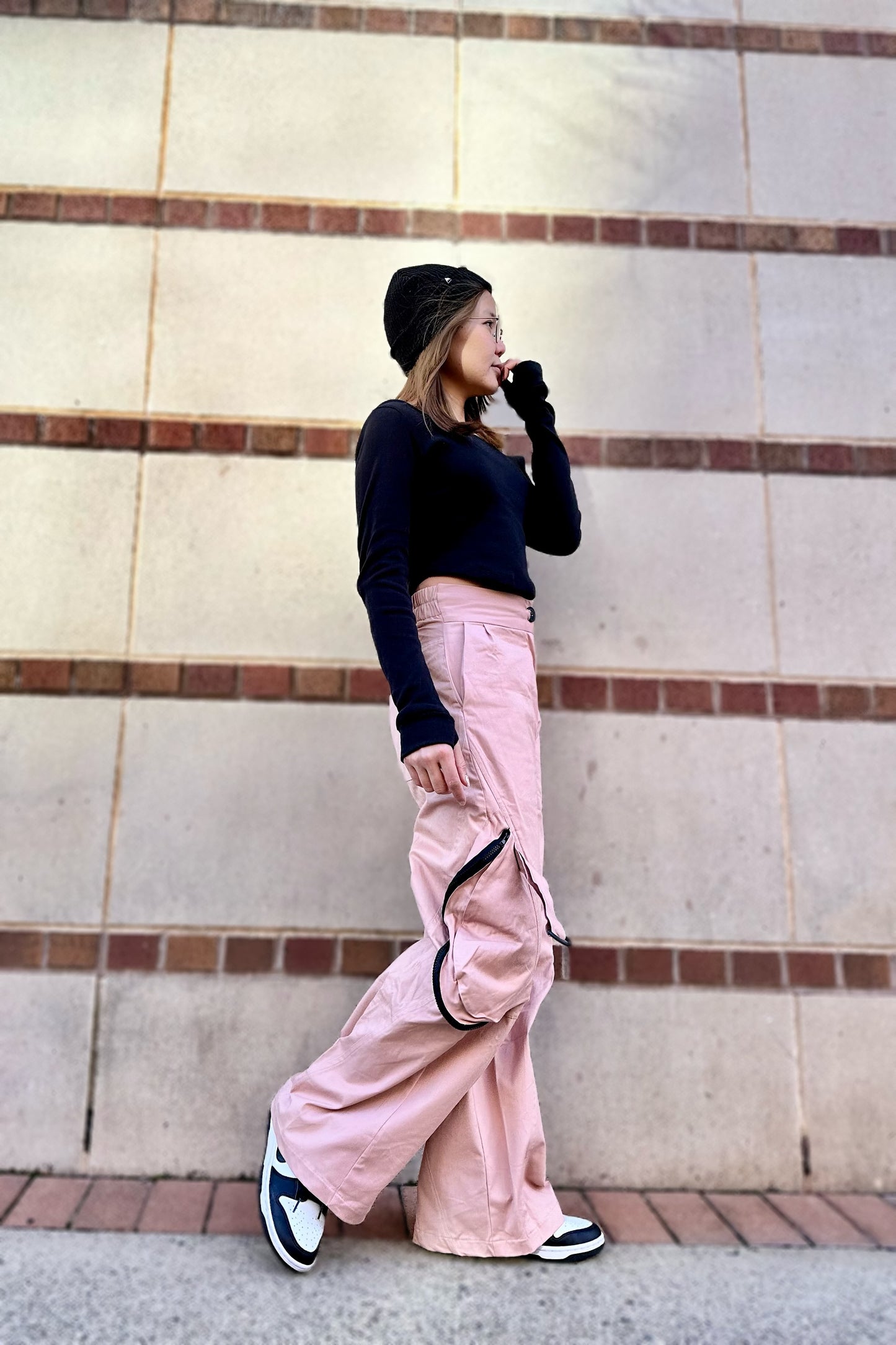 Soft Pink Women Cargo High Waist Pants