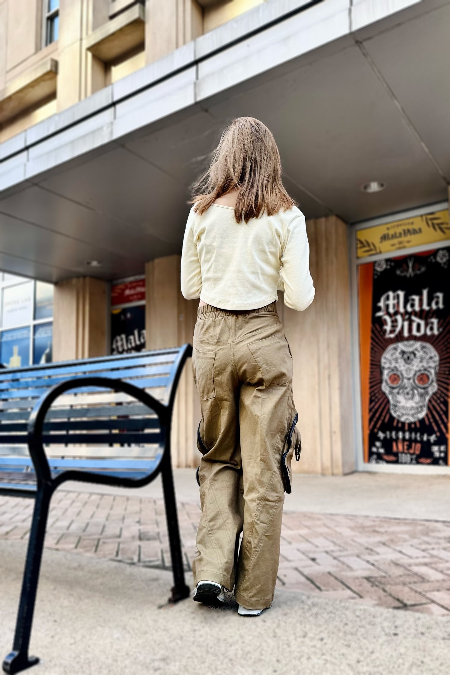 Khaki Women Cargo High Waist Pants